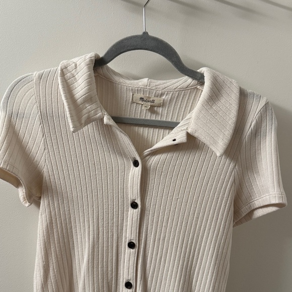 Madewell Ribbed Collared Button-Front Top - Cream - Picture 2 of 4